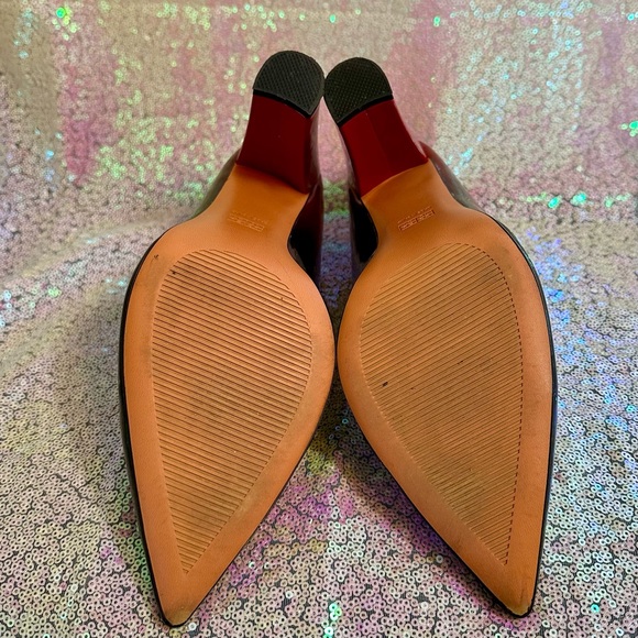 Wet❤️Kiss Ombré Block Heel Patent Leather Pointed Top Black to Red Pumps - Picture 12 of 12